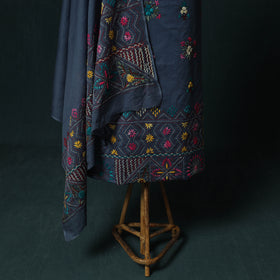 Blue - Hand Embroidered Cotton 3pc Unstitched Dress Material 47