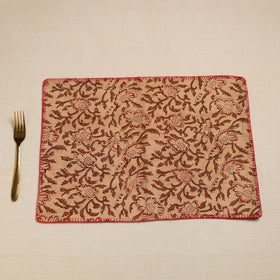  Blue Hand Embroidered Floral Cotton Reversible Table Mat