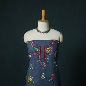 Blue - Hand Embroidered Cotton 3pc Unstitched Dress Material 47