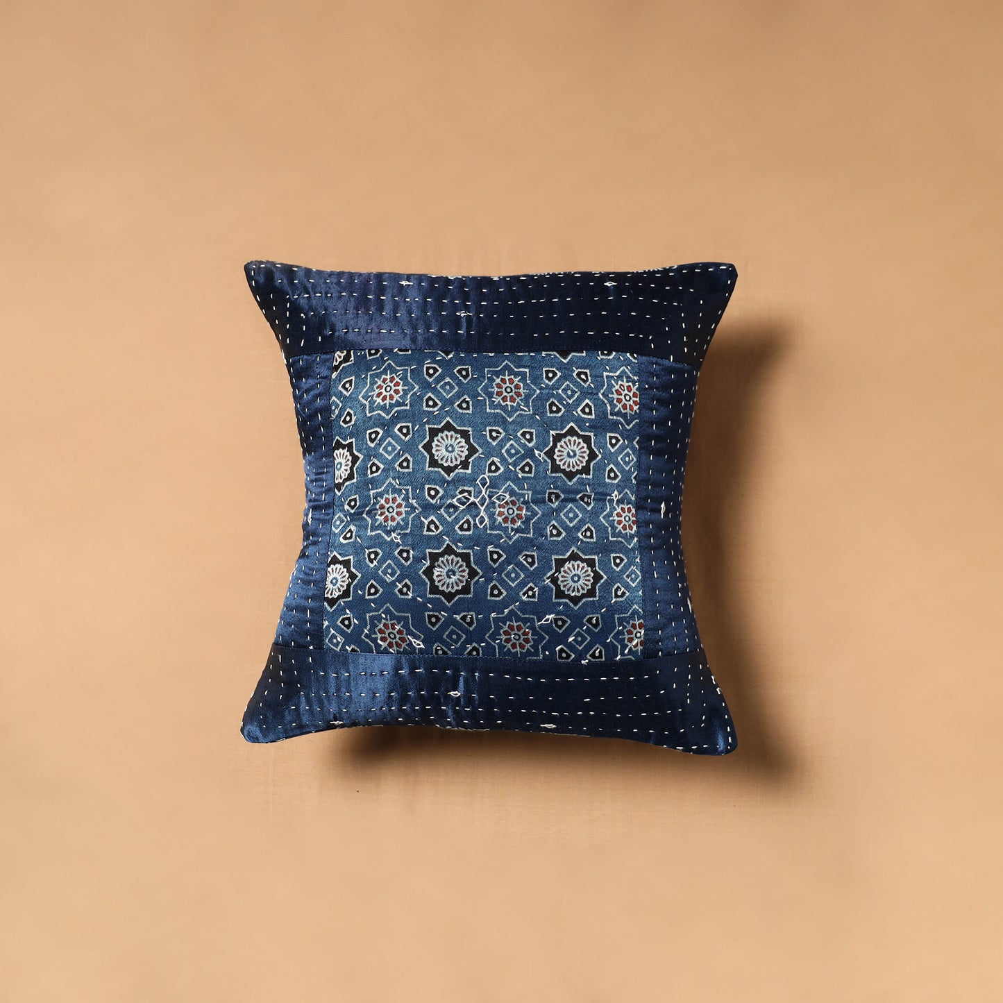 Kutch Tagai Patchwork Ajrakh Mashru Silk Cushion Cover (12 x 12 in) 15