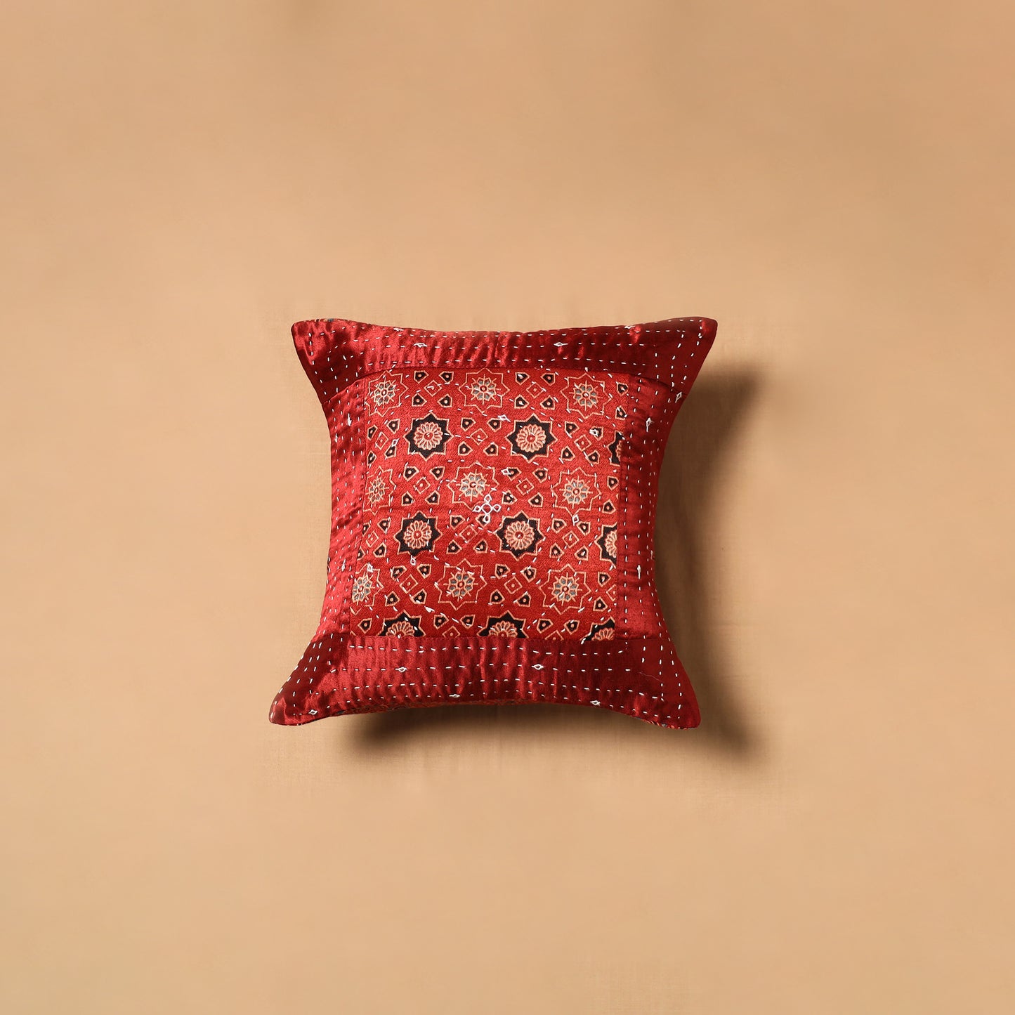 Kutch Tagai Patchwork Ajrakh Mashru Silk Cushion Cover (12 x 12 in) 16