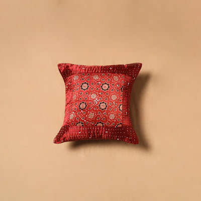 Kutch Tagai Patchwork Ajrakh Mashru Silk Cushion Cover (12 x 12 in) 16