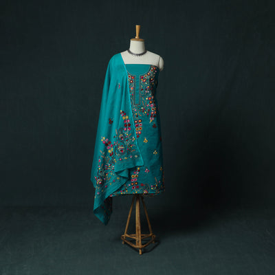 Blue - Hand Embroidered Cotton 3pc Unstitched Dress Material 49