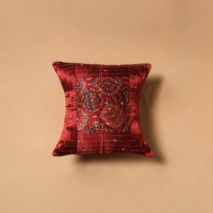 Red - Kutch Tagai Patchwork Ajrakh Mashru Silk Cushion Cover (12 x 12 in) 18