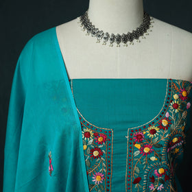 Blue - Hand Embroidered Cotton 3pc Unstitched Dress Material 49