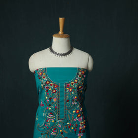 Blue - Hand Embroidered Cotton 3pc Unstitched Dress Material 49