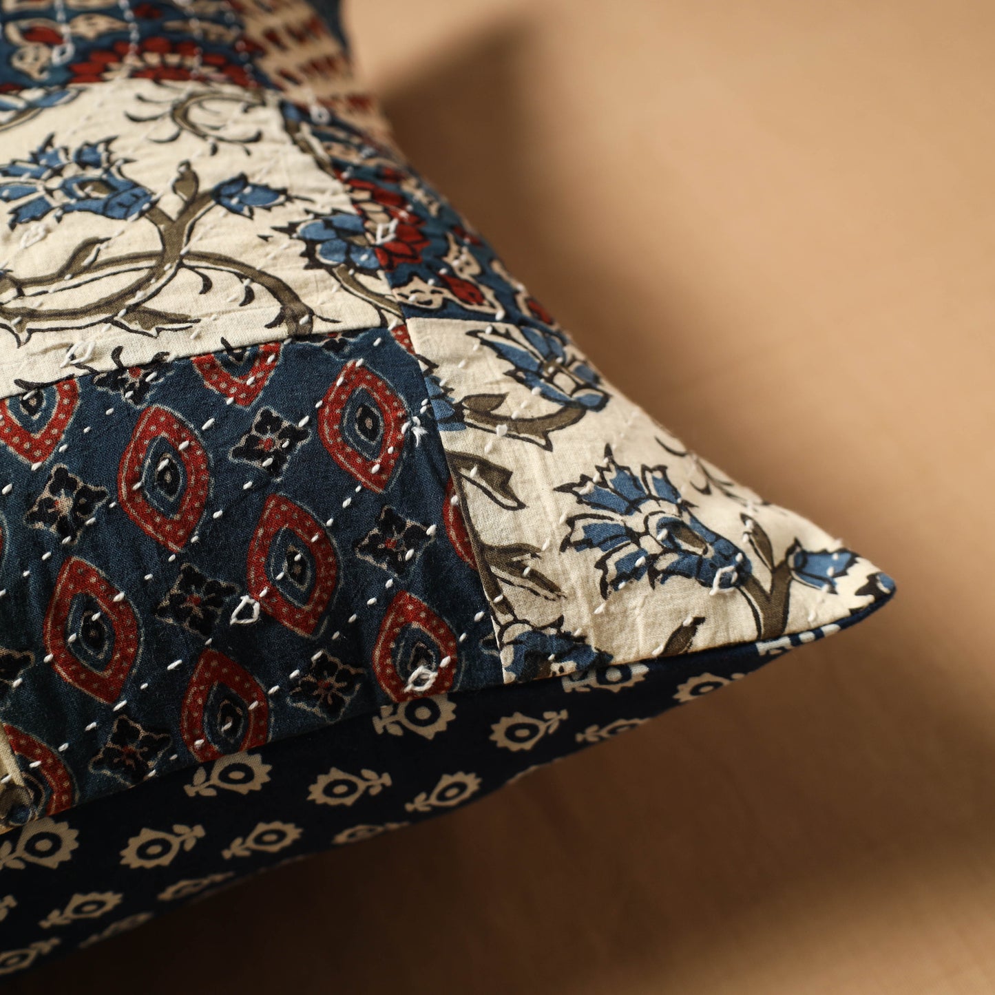 Kutch Tagai Patchwork Ajrakh Cotton Cushion Cover (16 x 16 in) 19