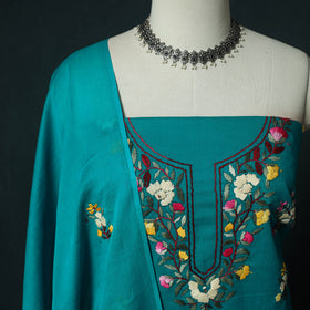Blue - Hand Embroidered Cotton 3pc Unstitched Dress Material 50