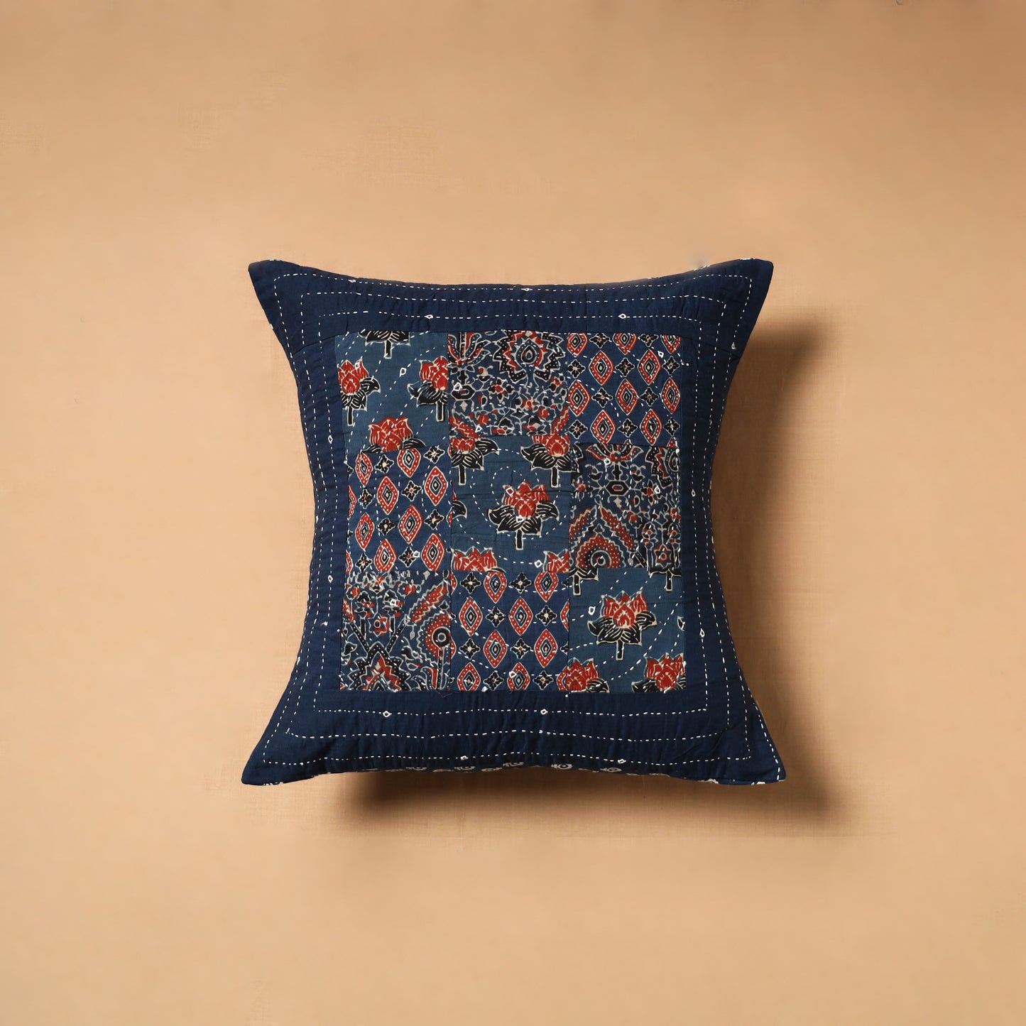 Kutch Tagai Patchwork Ajrakh Cotton Cushion Cover (16 x 16 in) 20