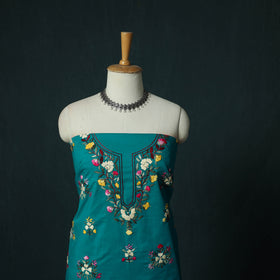Blue - Hand Embroidered Cotton 3pc Unstitched Dress Material 50
