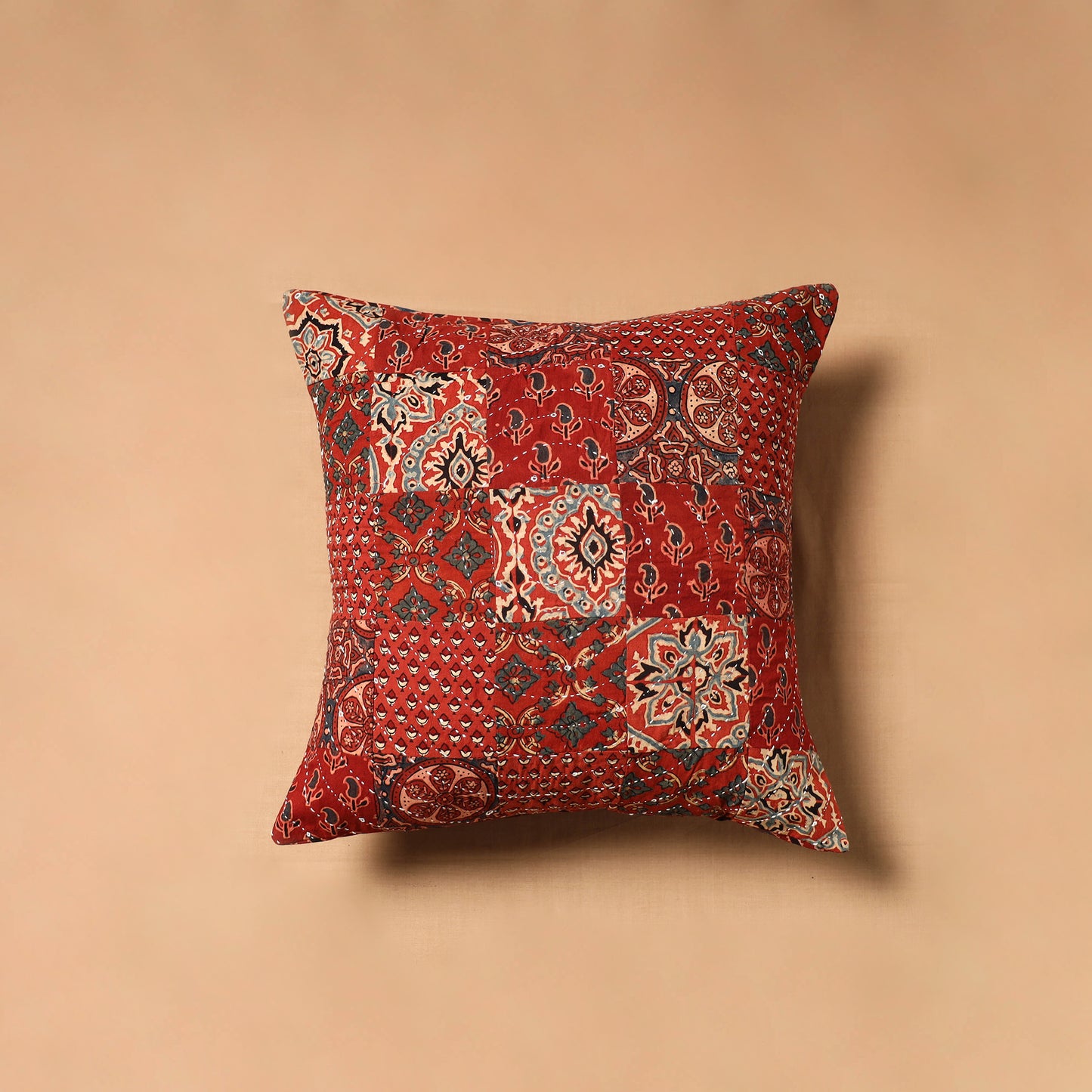 Kutch Tagai Patchwork Ajrakh Cotton Cushion Cover (16 x 16 in) 21