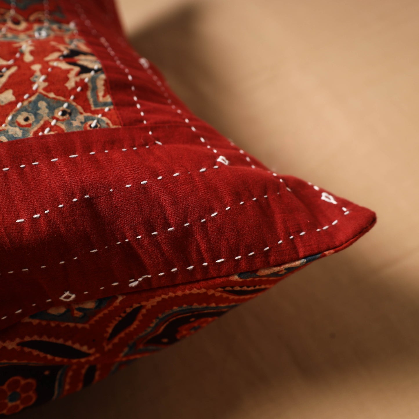Kutch Tagai Patchwork Ajrakh Cotton Cushion Cover (16 x 16 in) 22