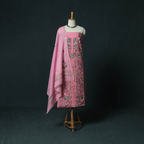 Pink - Hand Embroidered Cotton 3pc Unstitched Dress Material 52