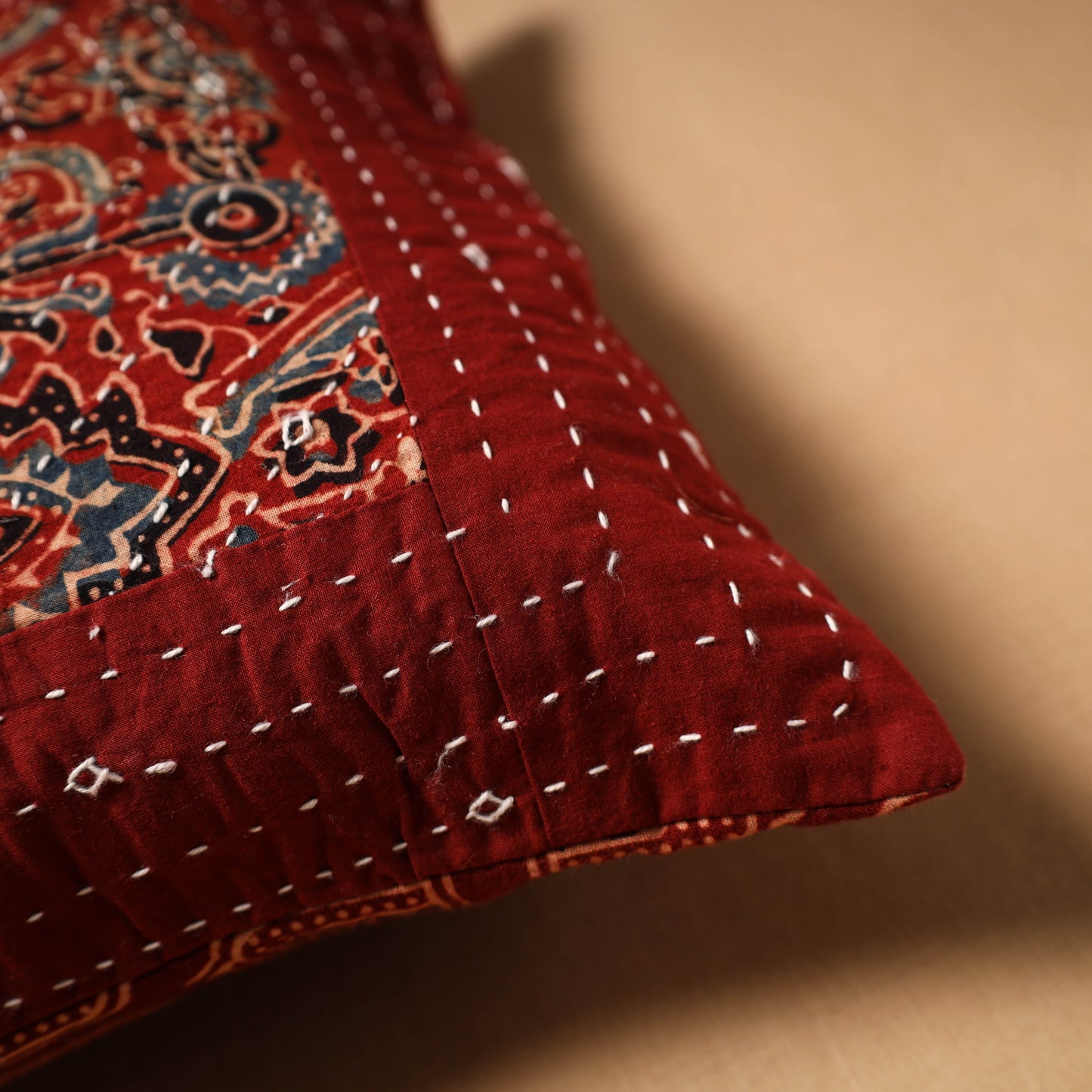Kutch Tagai Patchwork Ajrakh Cotton Cushion Cover (12 x 12 in) 23