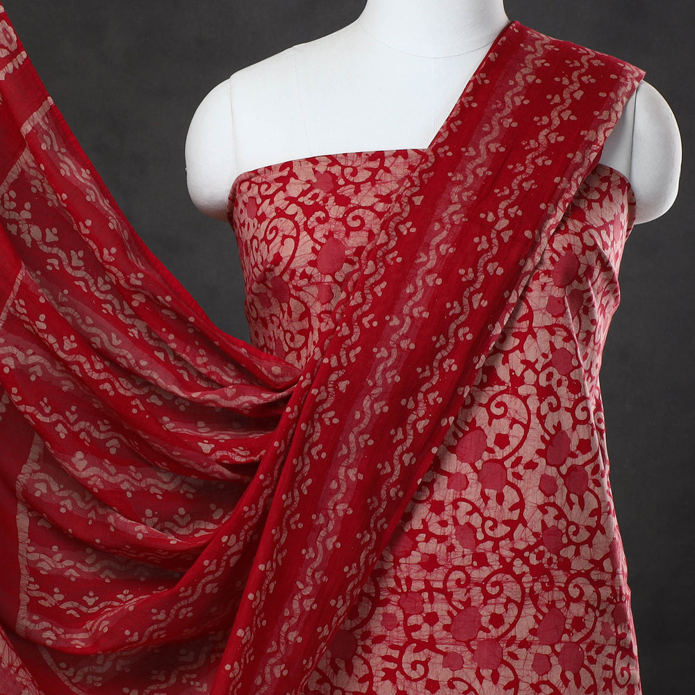 Red - 3pc Kutch Batik Print Cotton Dress Material 08