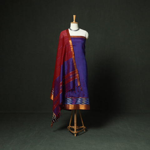 Mangalagiri Handloom Silk Cotton 3pc Unstitched Dress Material Suit Set 02