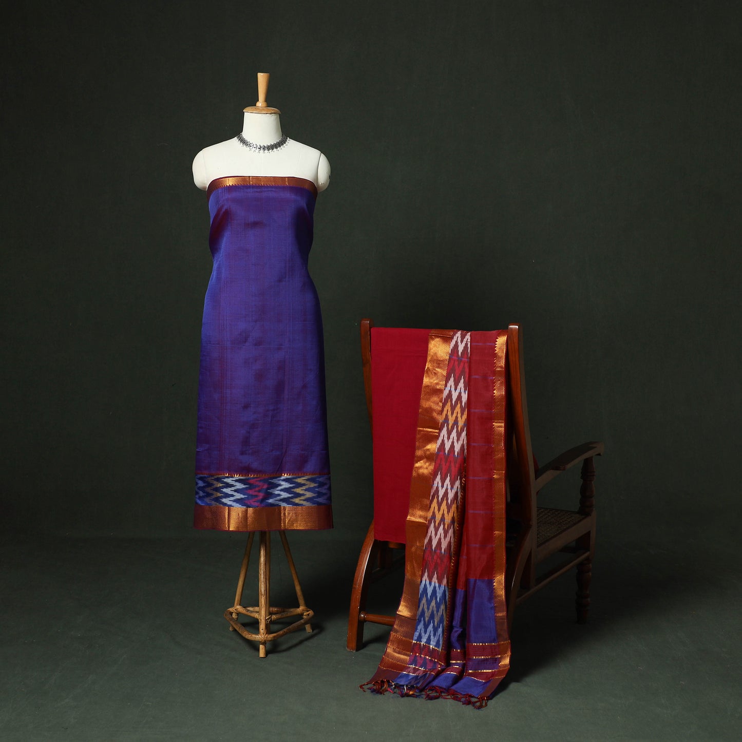 Mangalagiri Handloom Silk Cotton 3pc Unstitched Dress Material Suit Set 02