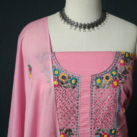 Pink - Hand Embroidered Cotton 3pc Unstitched Dress Material 53