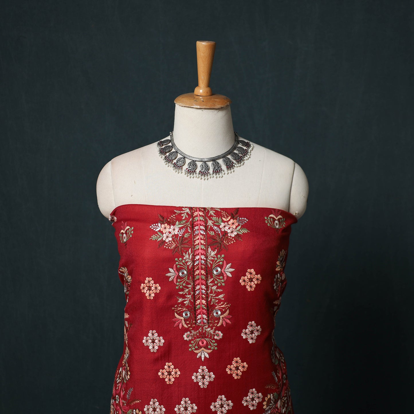 3pc Heavy Embroidered Wool Unstitched Dress Material Suit Set 55