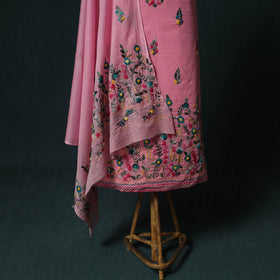 Pink - Hand Embroidered Cotton 3pc Unstitched Dress Material 53