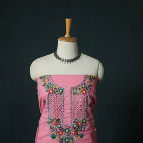 Pink - Hand Embroidered Cotton 3pc Unstitched Dress Material 53