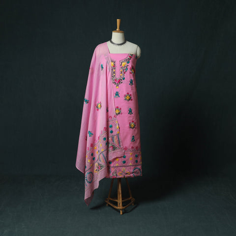 Pink - Hand Embroidered Cotton 3pc Unstitched Dress Material 54