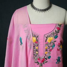Pink - Hand Embroidered Cotton 3pc Unstitched Dress Material 54