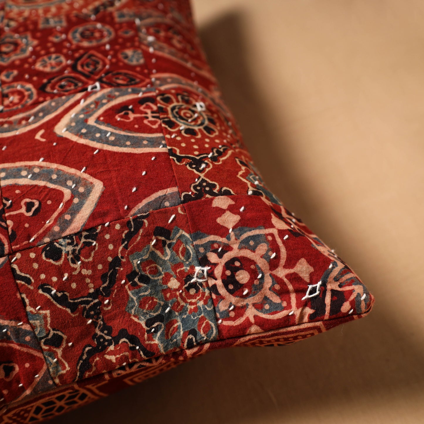 Kutch Tagai Patchwork Ajrakh Cotton Cushion Cover (12 x 12 in) 27