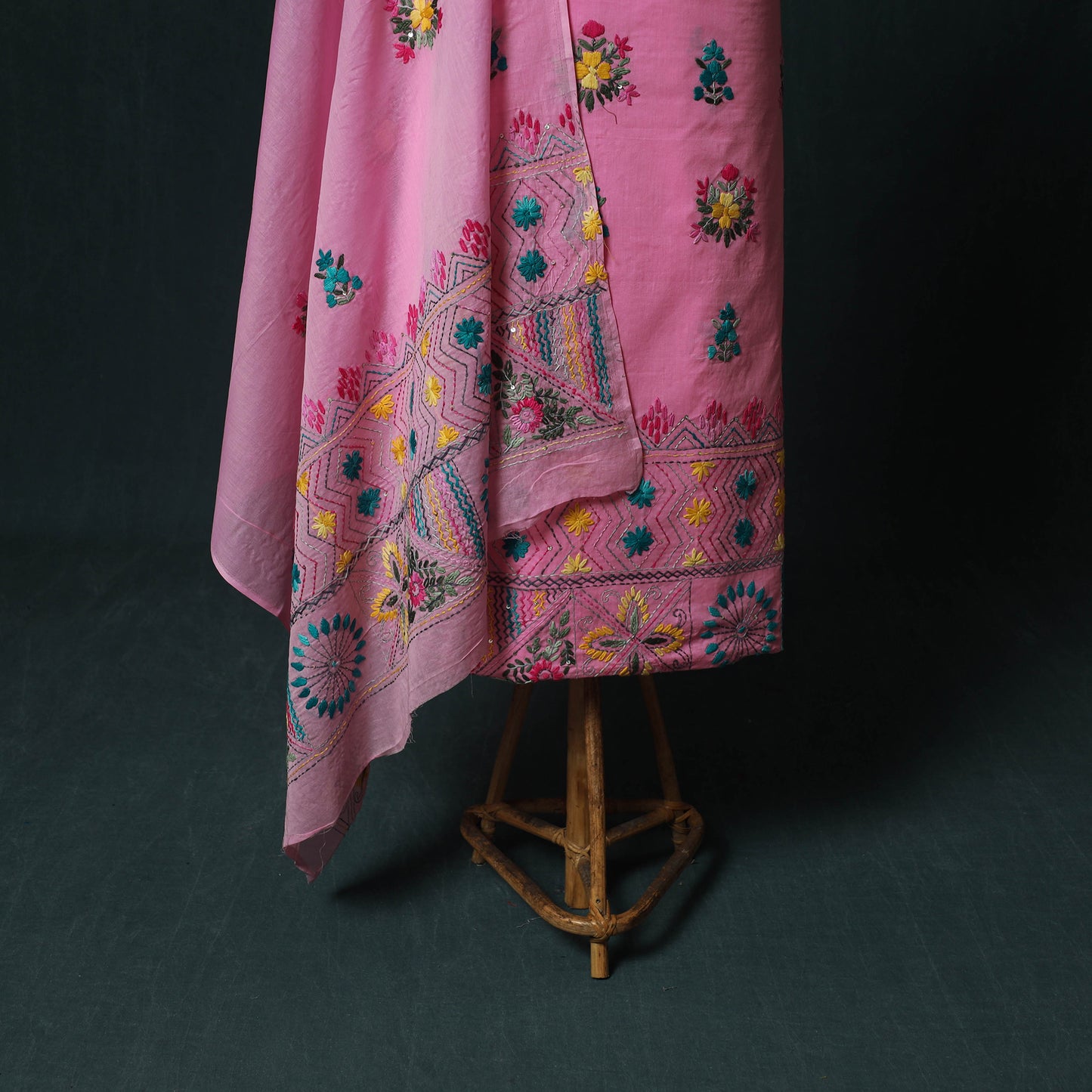 Pink - Hand Embroidered Cotton 3pc Unstitched Dress Material 54