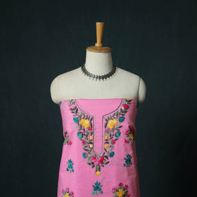 Pink - Hand Embroidered Cotton 3pc Unstitched Dress Material 54