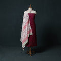 Maroon - Jacquard Woven 2pc Cotton Unstitched Dress Material Kurta Set with Jewellery 01