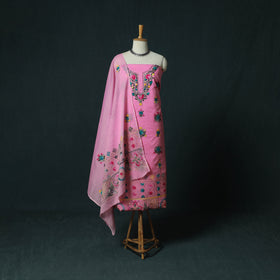Pink - Hand Embroidered Cotton 3pc Unstitched Dress Material 55