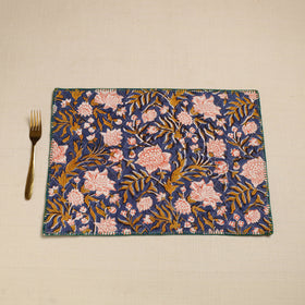  Blue Hand Embroidered Floral Cotton Reversible Table Mat