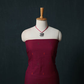 Maroon - Jacquard Woven 2pc Cotton Unstitched Dress Material Kurta Set with Jewellery 01