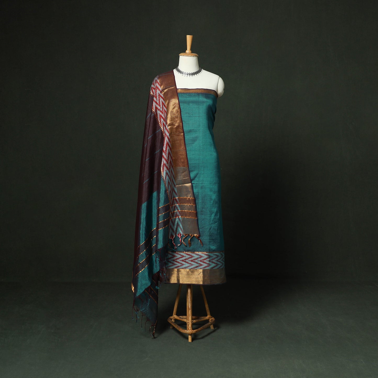 Mangalagiri Handloom Silk Cotton 3pc Unstitched Dress Material Suit Set 01