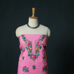 Pink - Hand Embroidered Cotton 3pc Unstitched Dress Material 55