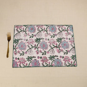  Blue Hand Embroidered Floral Cotton Reversible Table Mat