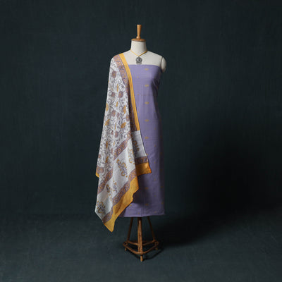 Purple - Jacquard Woven 2pc Cotton Unstitched Dress Material Kurta Set with Jewellery 02