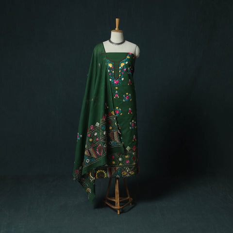 Green - Hand Embroidered Cotton 3pc Unstitched Dress Material 56