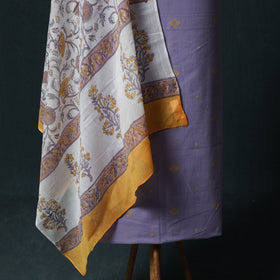 Purple - Jacquard Woven 2pc Cotton Unstitched Dress Material Kurta Set with Jewellery 02