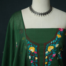Green - Hand Embroidered Cotton 3pc Unstitched Dress Material 56