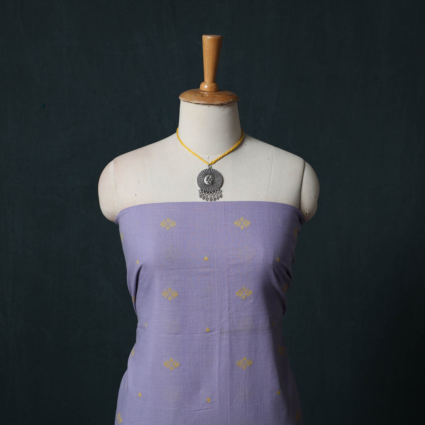 Purple - Jacquard Woven 2pc Cotton Unstitched Dress Material Kurta Set with Jewellery 02