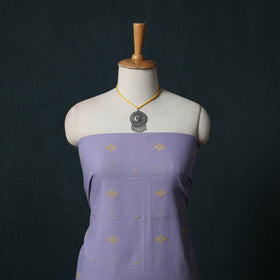 Purple - Jacquard Woven 2pc Cotton Unstitched Dress Material Kurta Set with Jewellery 02