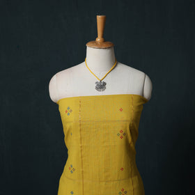 Yellow - Jacquard Woven 2pc Cotton Unstitched Dress Material Kurta Set with Jewellery 03