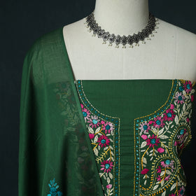 Green - Hand Embroidered Cotton 3pc Unstitched Dress Material 57