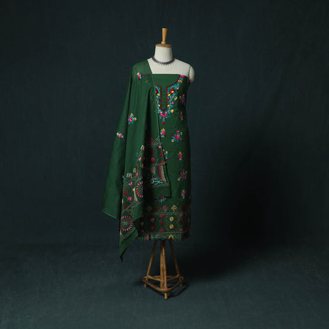 Green - Hand Embroidered Cotton 3pc Unstitched Dress Material 58