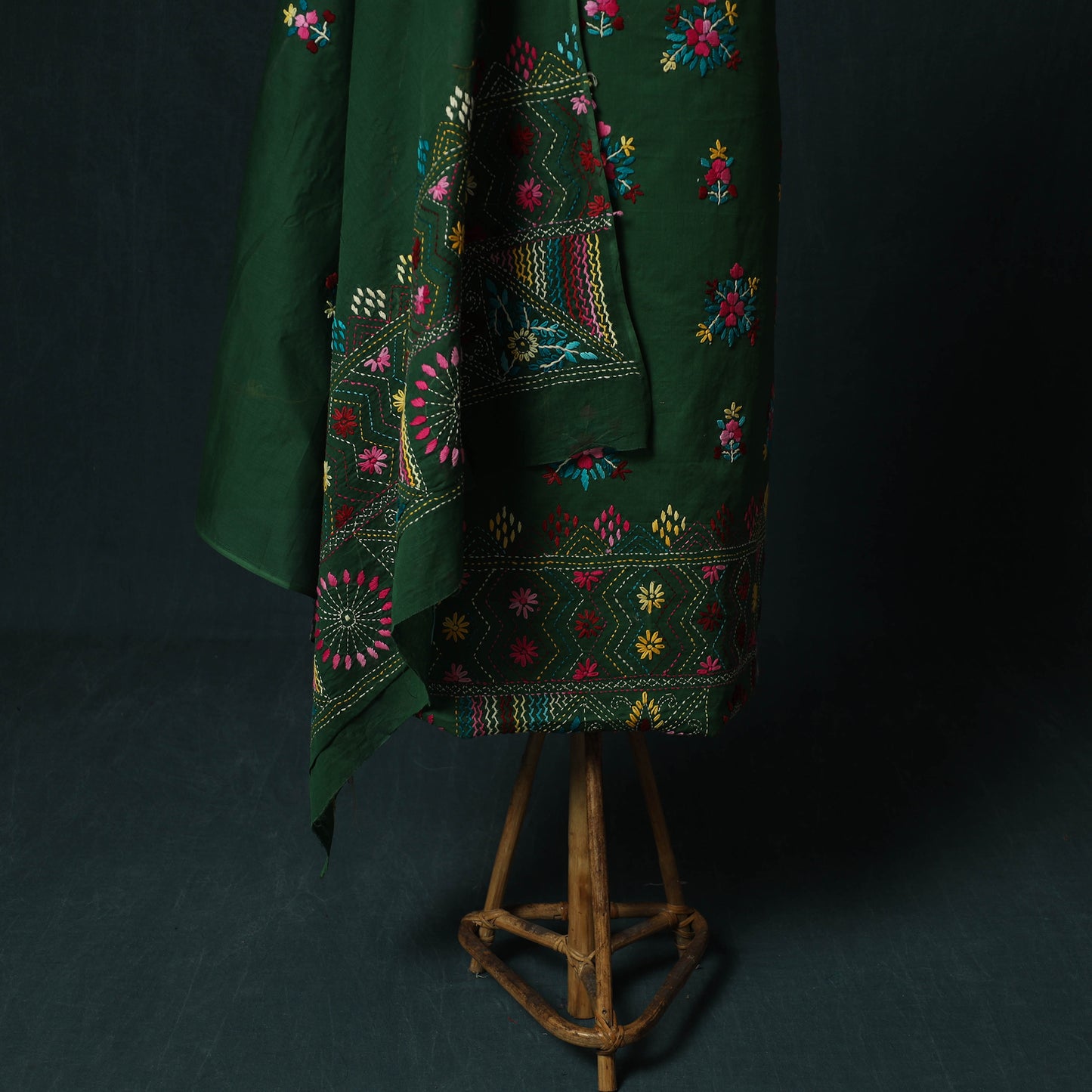 Green - Hand Embroidered Cotton 3pc Unstitched Dress Material 58