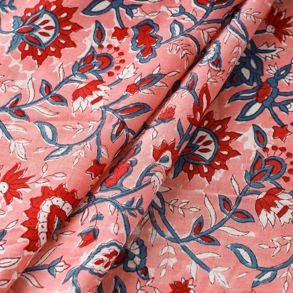 Pink - Floral Sanganeri Block Print Cotton Fabric 21