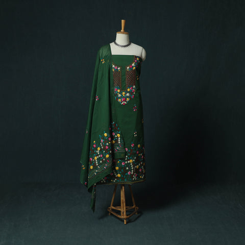 Green - Hand Embroidered Cotton 3pc Unstitched Dress Material 59