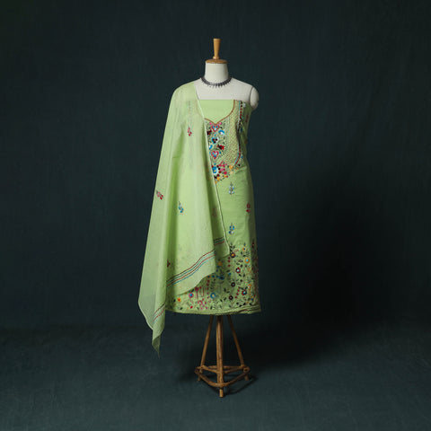 Green - Hand Embroidered Cotton 3pc Unstitched Dress Material 60